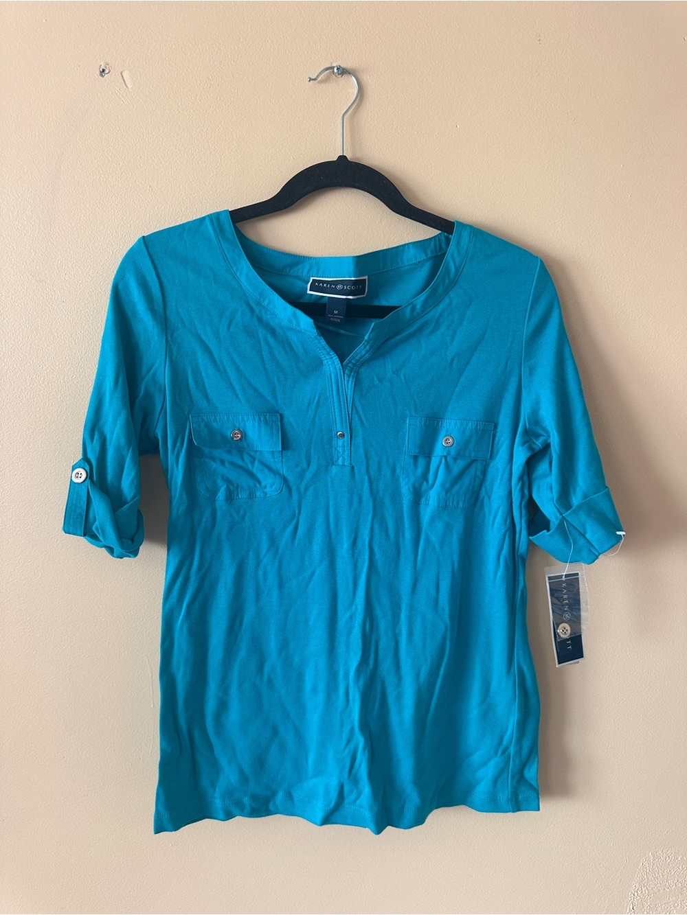 Karen Scott 100% Cotton Roll Tab Sleeve Top | NWT | Size Medium